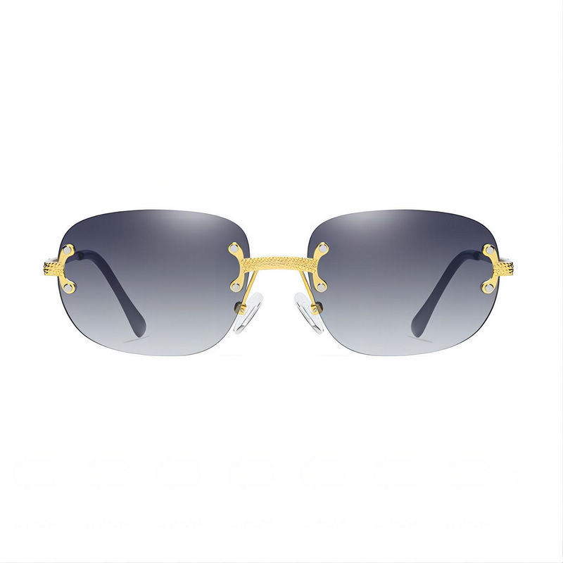 Gradient Grey Steampunk Small Square Rimless Sunglasses