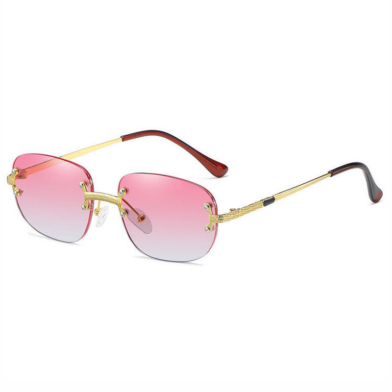 Gradient Pink Steampunk Small Square Rimless Sunglasses