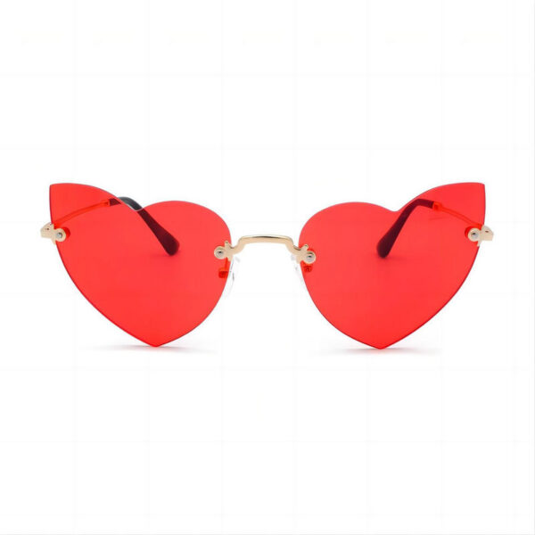 Red Rimless Heart Shaped Sunglasses Metal Arms