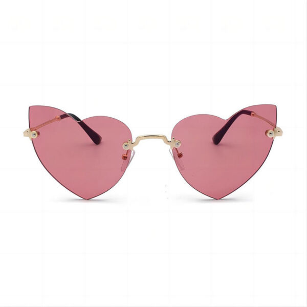 Rimless Heart Shaped Sunglasses Metal Arms Pink Lens