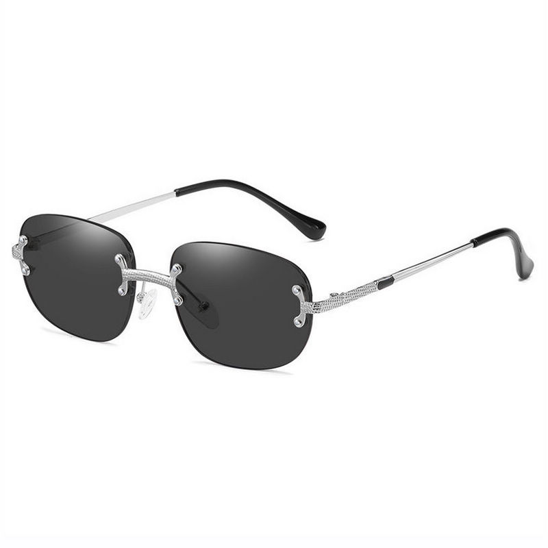 Steampunk Small Square Rimless Sunglasses Silver-Tone/Grey