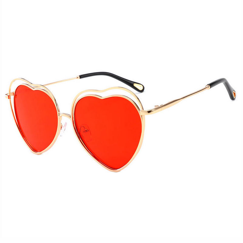 70s Metallic Love Heart-Shaped Sunglasses Gold-Tone/Red