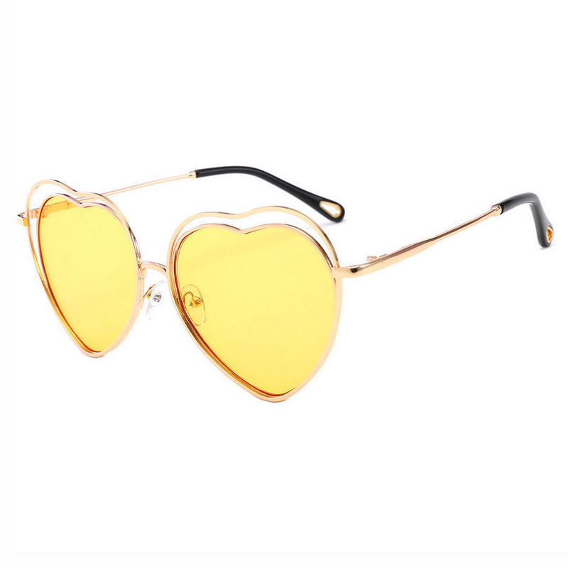 70s Metallic Love Heart-Shaped Sunglasses Gold-Tone/Yellow
