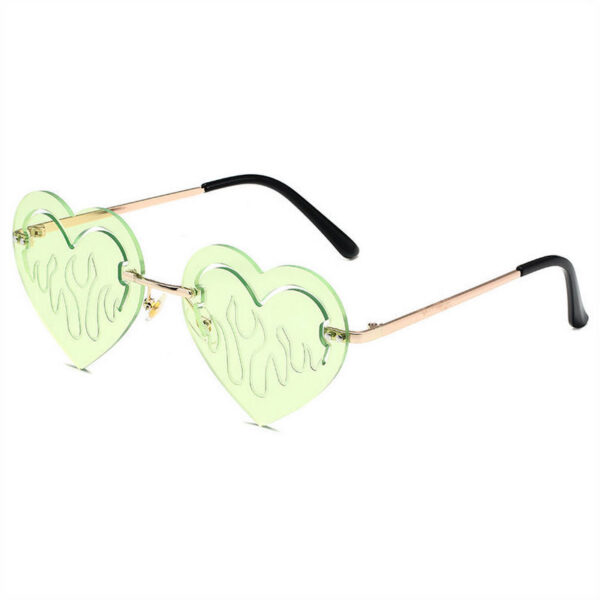 Green Fire Heart Rimless Sunglasses