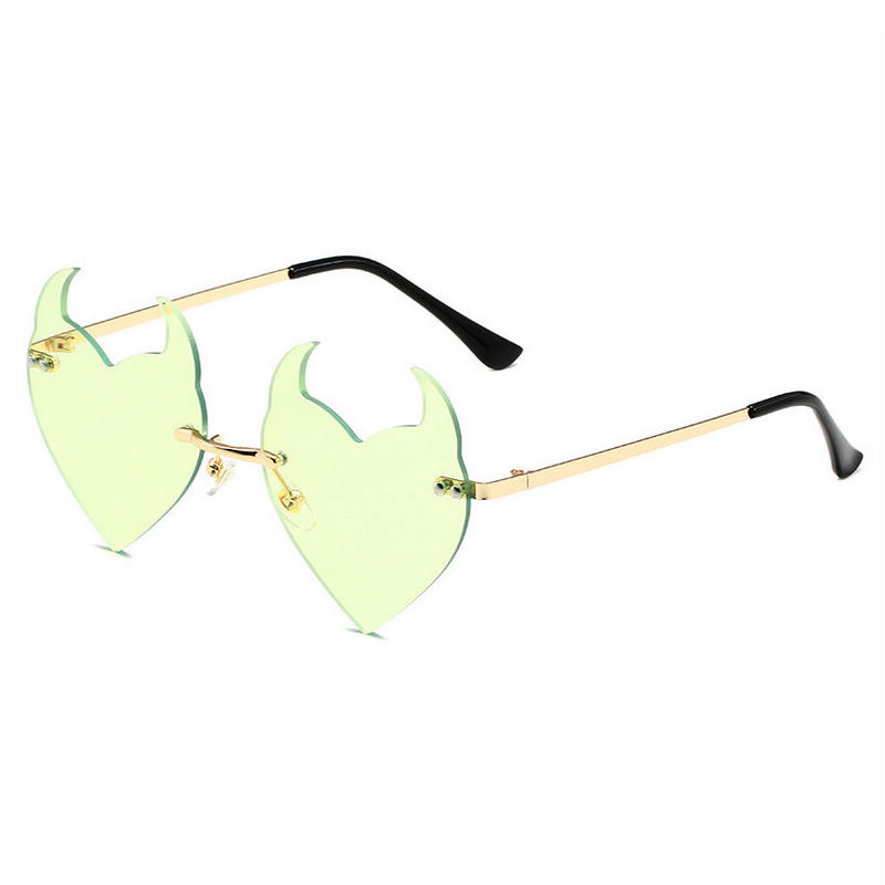 Green Rimless Heart Shaped Devil Horn Sunglasses
