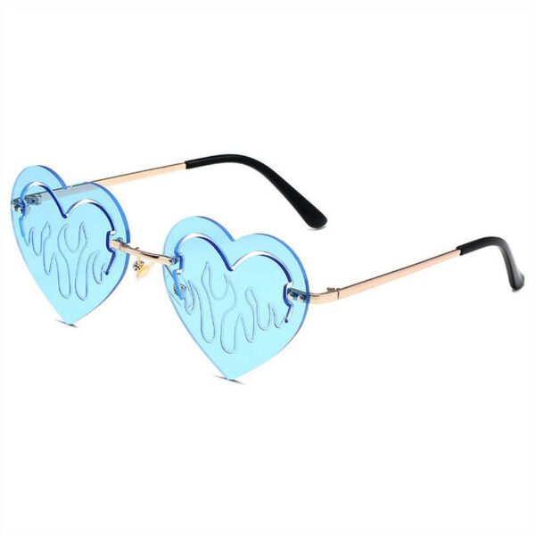 Light Blue Fire Heart Rimless Sunglasses