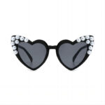 Pearl Embellished Plastic Heart Sunglasses Black