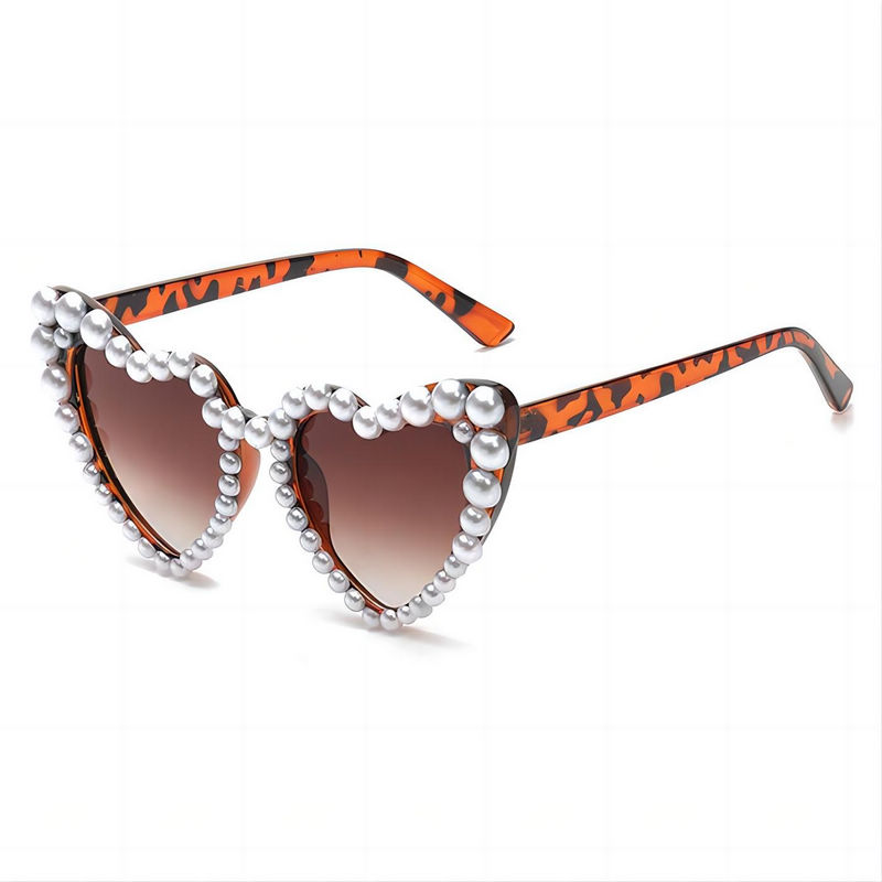 Pearl Heart-Shaped Festival Sunglasses Tortoise Brown Frame Brown Lens