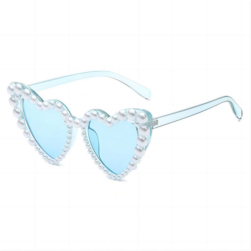 Pearl Heart-Shaped Festival Sunglasses Transparent Blue