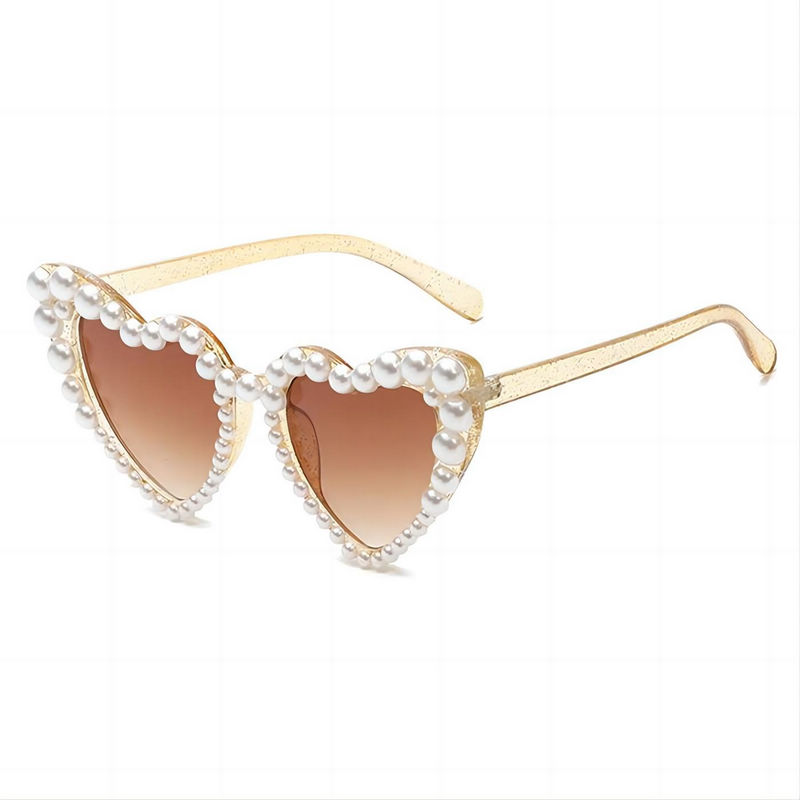 Pearl Heart-Shaped Festival Sunglasses Transparent Brown