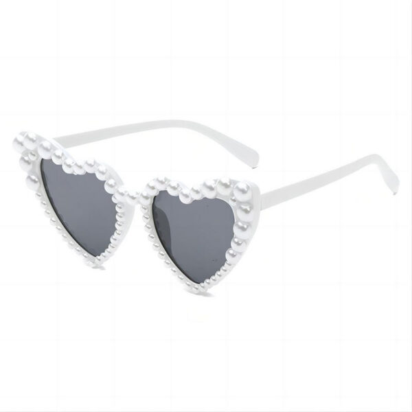 Pearl Heart-Shaped Festival Sunglasses White Frame Grey Lens