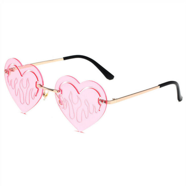 Pink Fire Heart Rimless Sunglasses