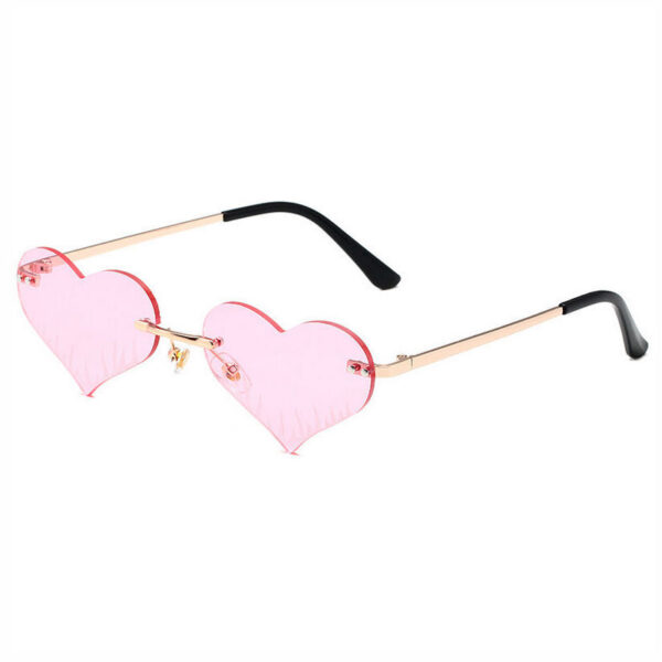 Pink Rivet Detail Frameless Heart Shaped Sunglasses