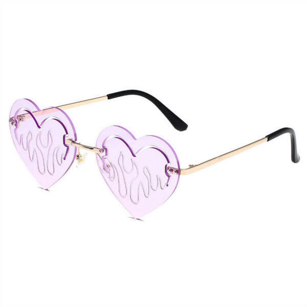 Purple Fire Heart Rimless Sunglasses