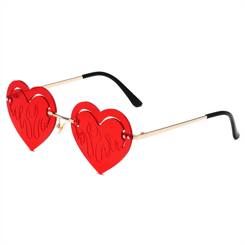 Red Fire Heart Rimless Sunglasses