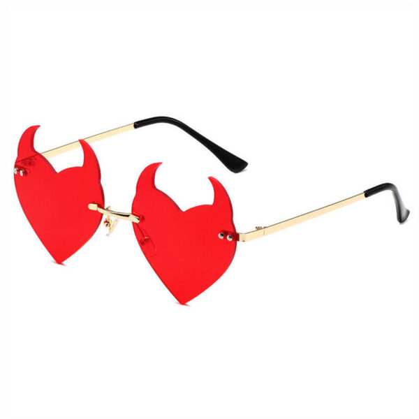 Red Rimless Heart Shaped Devil Horn Sunglasses