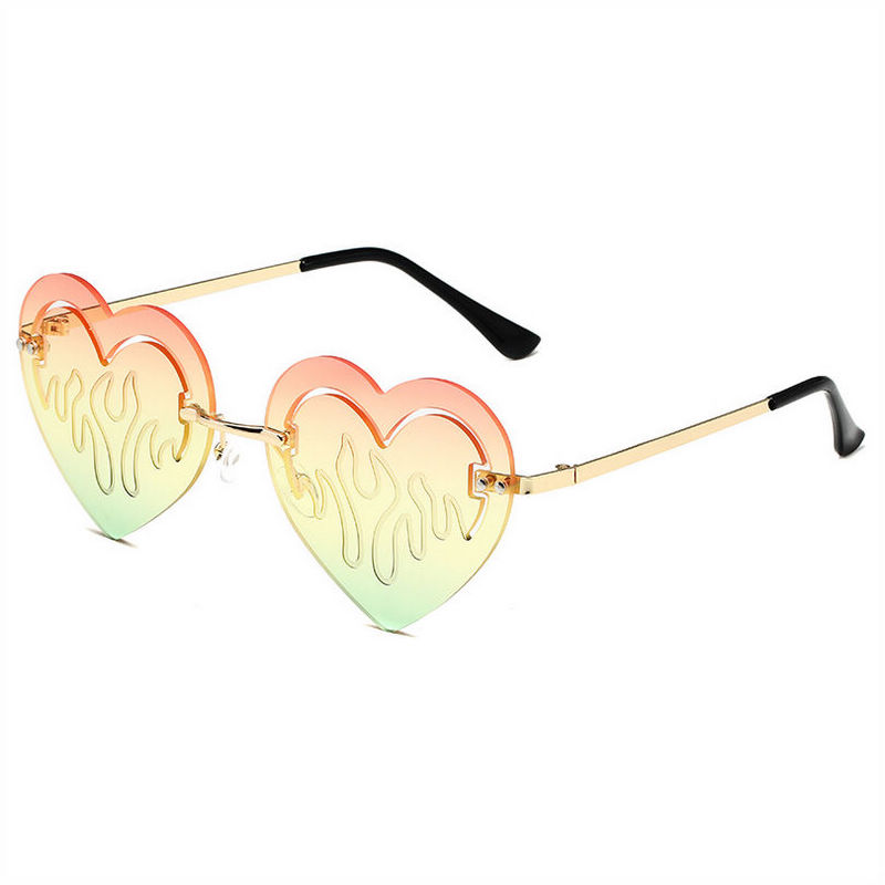 Red Yellow Fire Heart Rimless Sunglasses
