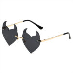 Rimless Heart Shaped Devil Horn Sunglasses Gold-Tone/Grey