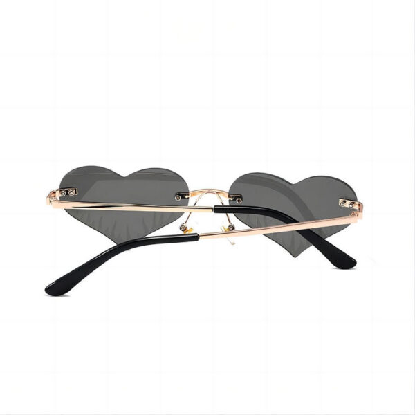 Rivet Detail Frameless Heart Shaped Sunglasses Gold Arms Grey Lens
