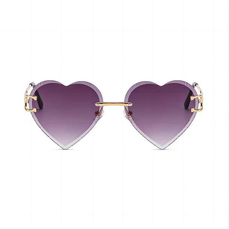 Vintage Diamond-Cut Rimless Heart Sunglasses Gold-Tone/Gradient Purple