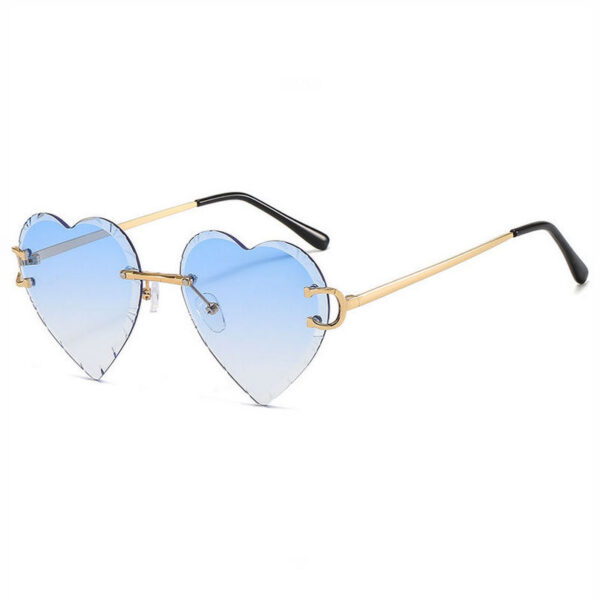 Vintage Diamond-Cut Rimless Heart Sunglasses Gradient Blue