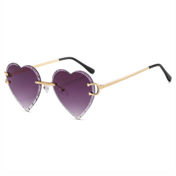 Vintage Diamond-Cut Rimless Heart Sunglasses Gradient Purple