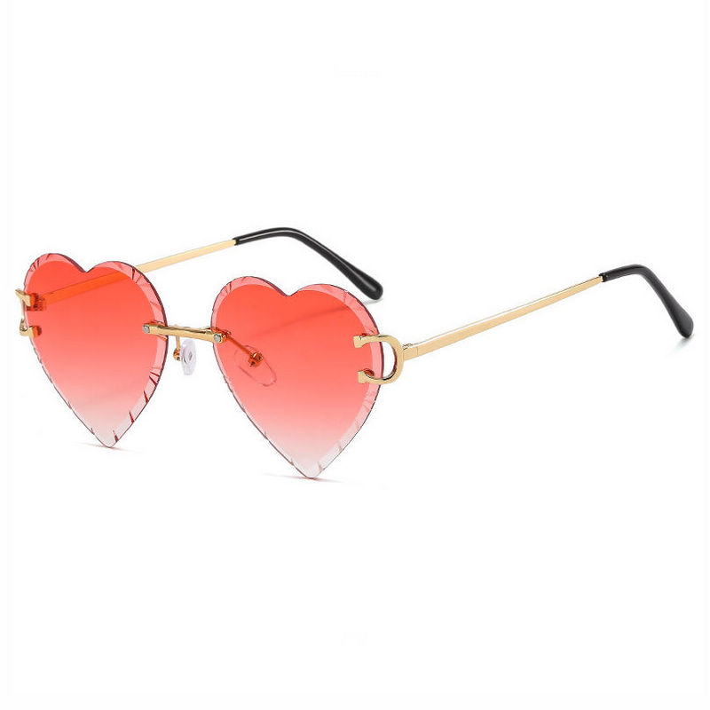 Vintage Diamond-Cut Rimless Heart Sunglasses Gradient Red