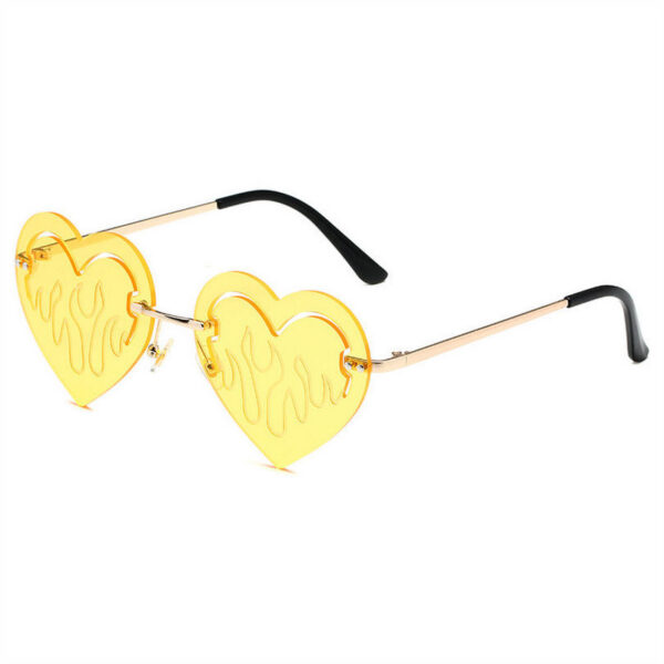 Yellow Fire Heart Rimless Sunglasses