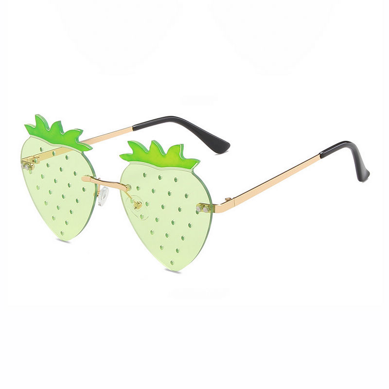 Green Rimless Strawberry-Shaped Novelty Sunglasses