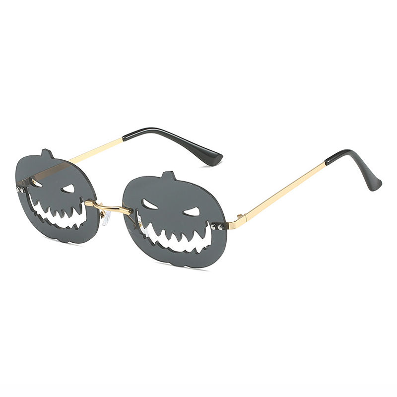 Halloween Rimless Pumpkin Shaped Sunglasses Gold-Tone/Grey