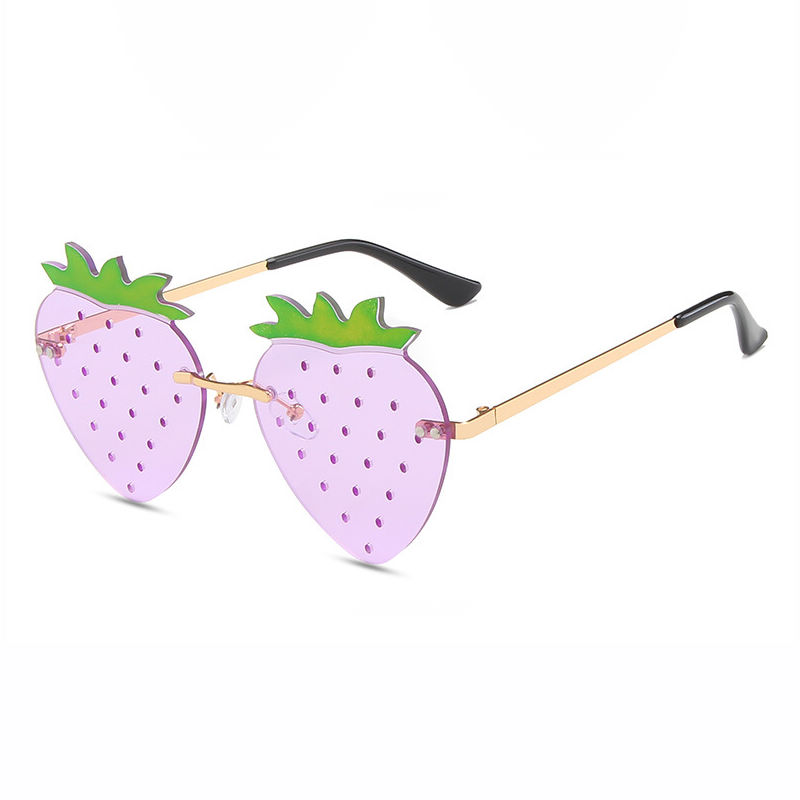 Light Purple Rimless Strawberry-Shaped Novelty Sunglasses