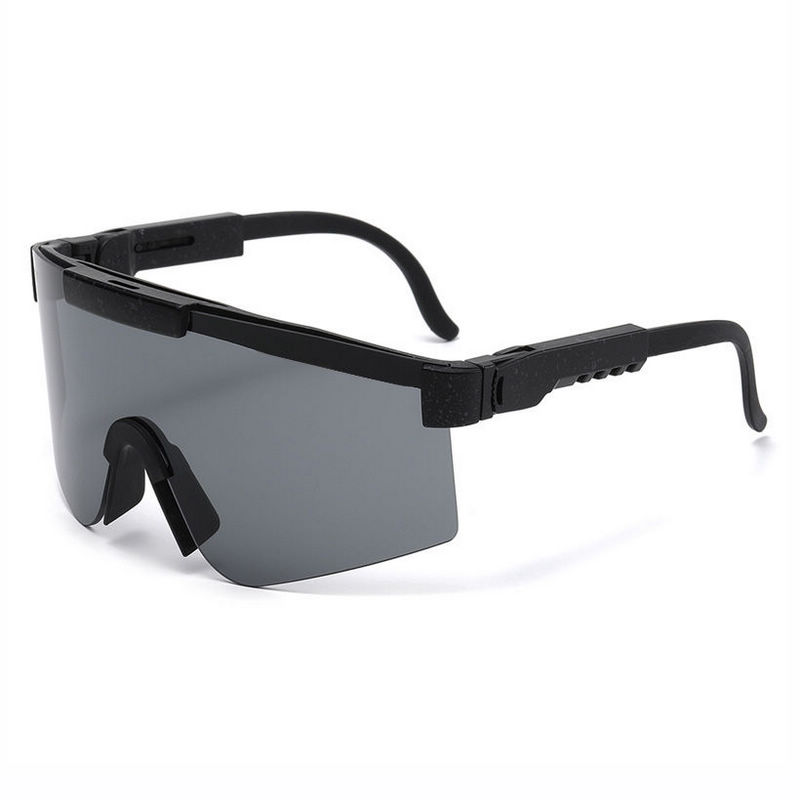 Mask-Shaped Cycling Shield Sunglasses Black Frame Black Lens