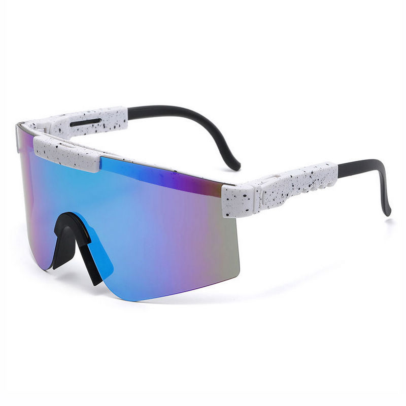 Mask-Shaped Cycling Shield Sunglasses White Frame Blue Lens