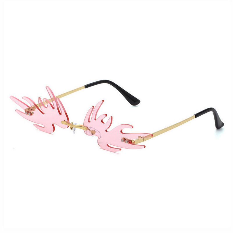 Pink Disco Flame Rimless Novelty Sunglasses