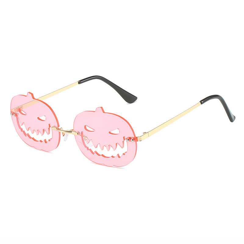 Pink Halloween Rimless Pumpkin Shaped Sunglasses