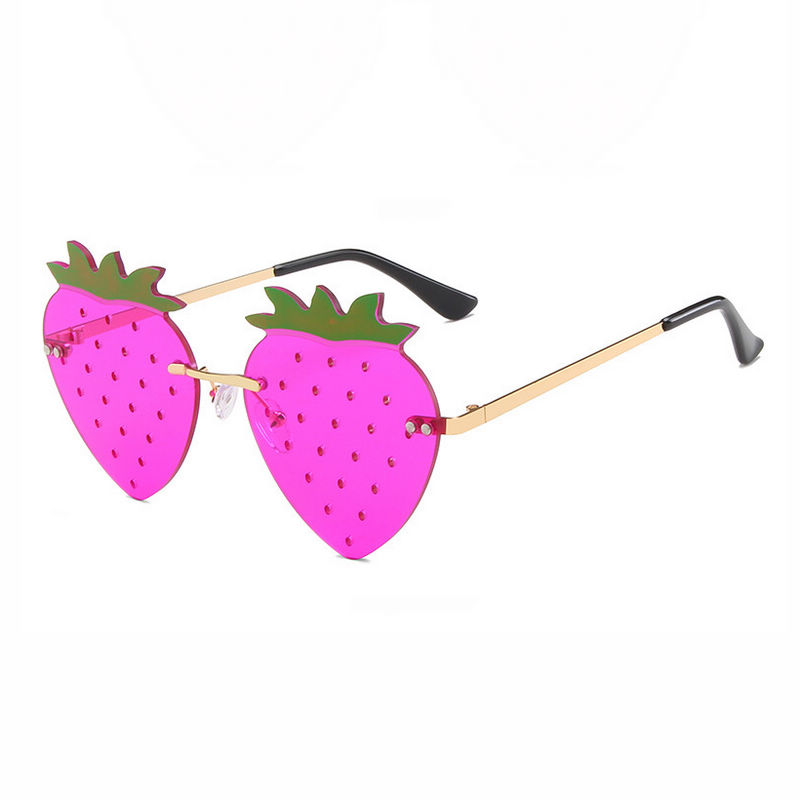 Purple Rimless Strawberry-Shaped Novelty Sunglasses