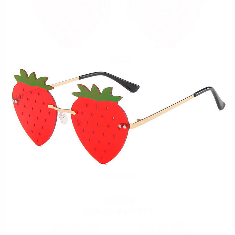 Red Rimless Strawberry-Shaped Novelty Sunglasses