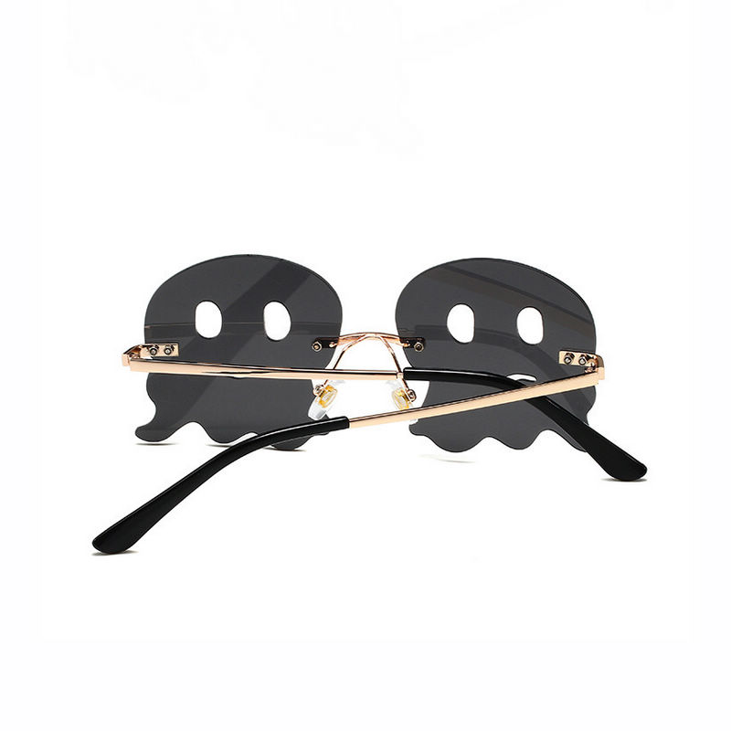 Rimless Octopus-Shaped Sunglasses Gold Metal Arms Grey Lens