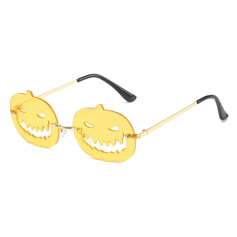 Yellow Halloween Rimless Pumpkin Shaped Sunglasses