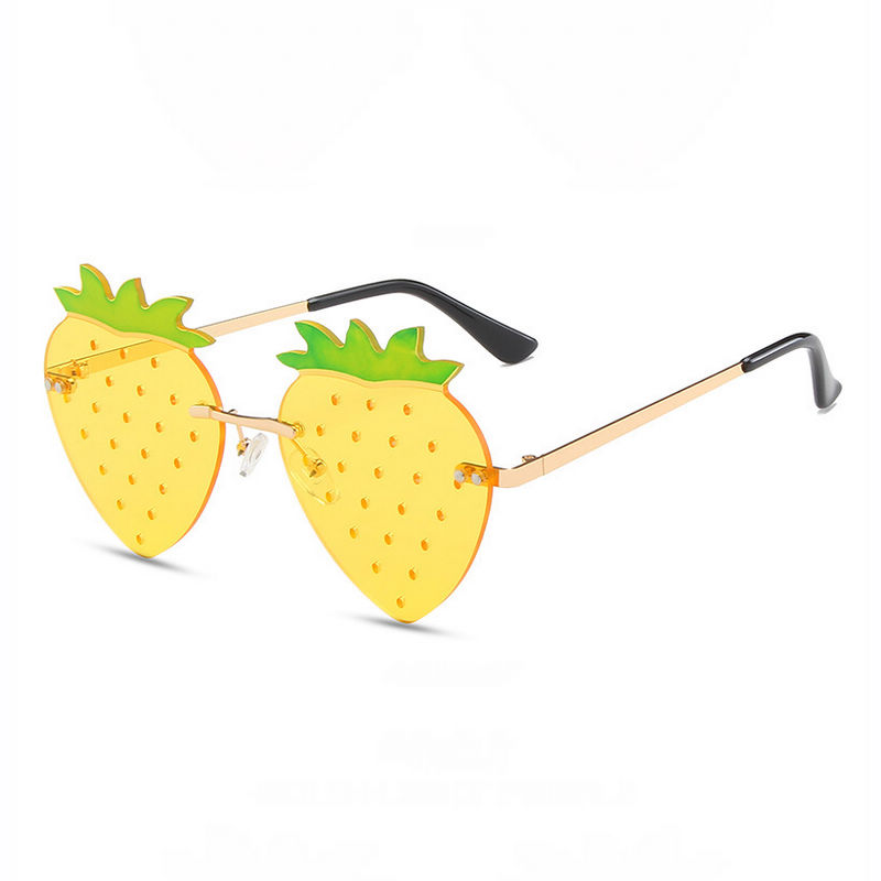 Yellow Rimless Strawberry-Shaped Novelty Sunglasses