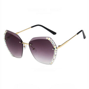Frameless Diamond-Embellished Gradient Grey Bling Sunglasses