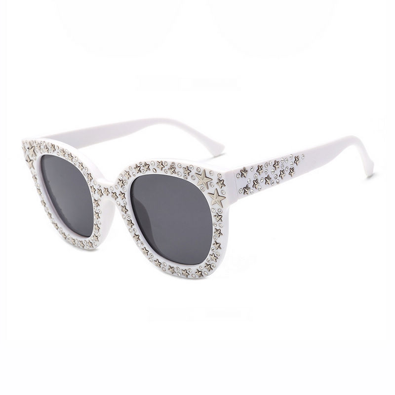 Star Stud Crystal Acetate Cat-Eye Sunglasses White/Grey