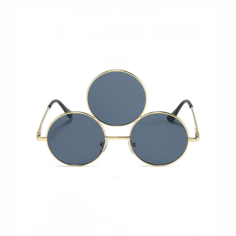 Third Eye Three-Lens Metal Round Sunglasses Gold-Tone/Grey