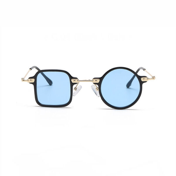 80s Square & Round Asymmetrical Sunglasses Black Frame Blue Lens