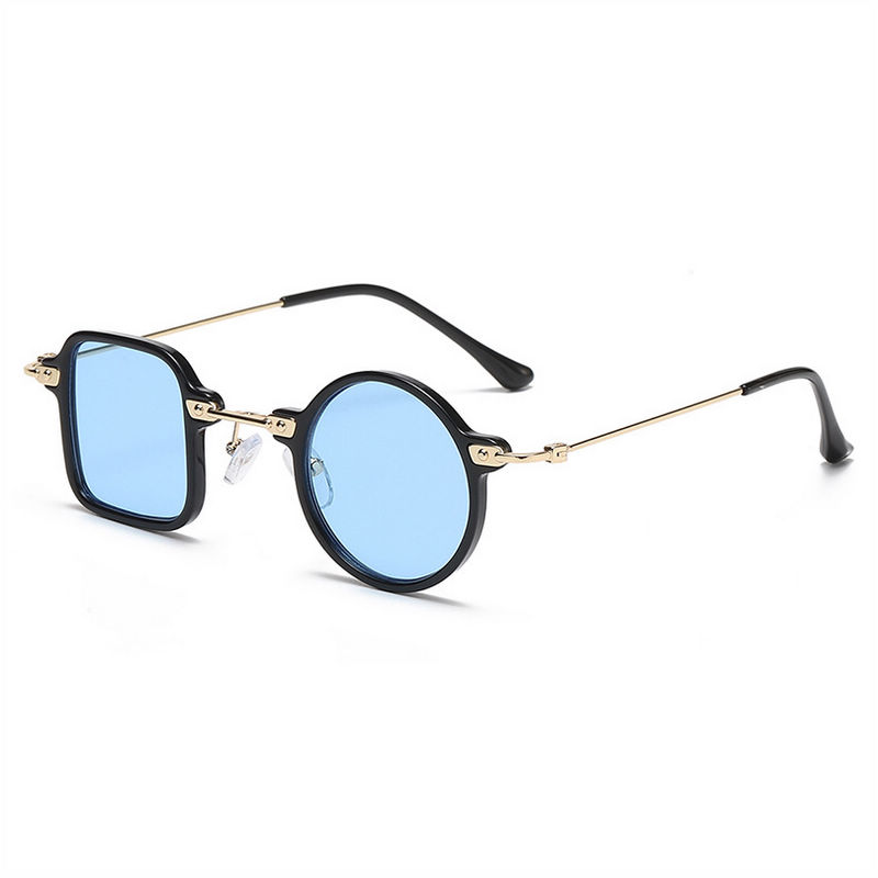 80s Square & Round Asymmetrical Sunglasses Black Gold-Tone/Blue