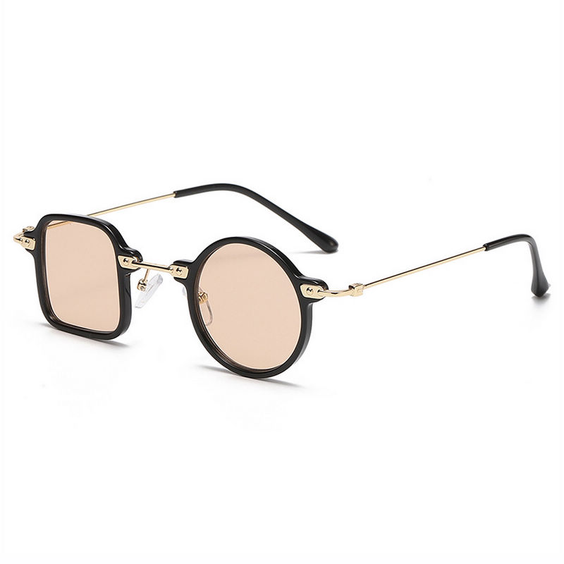 80s Square & Round Asymmetrical Sunglasses Black Gold-Tone/Champagne