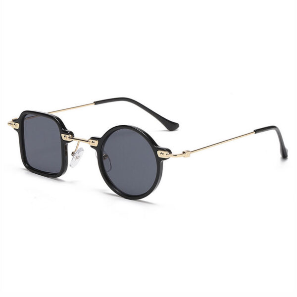 80s Square & Round Asymmetrical Sunglasses Black Gold-Tone/Grey