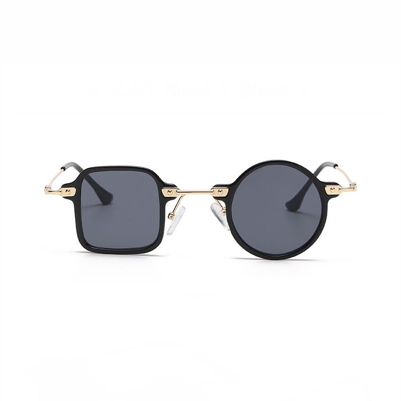 80s Square & Round Asymmetrical Sunglasses Black