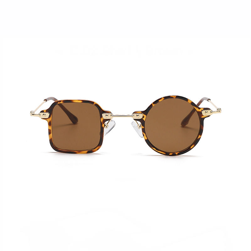 80s Square & Round Asymmetrical Sunglasses Tortoise Brown Gold-Tone