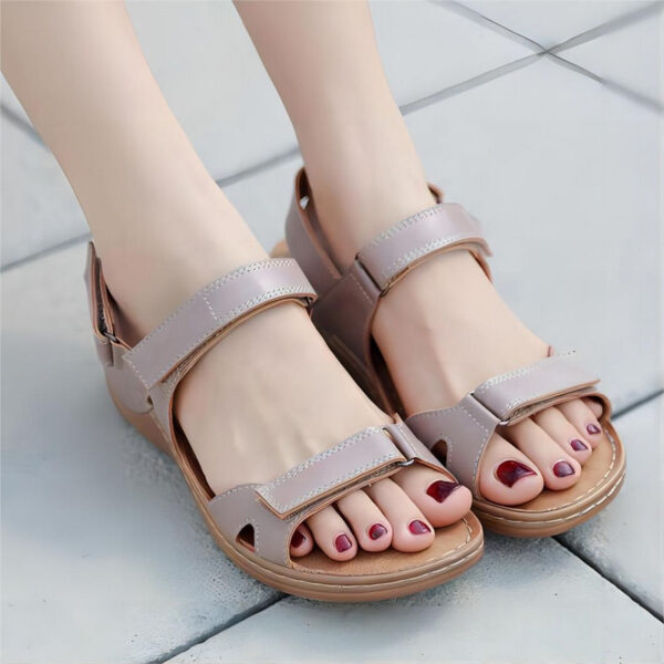 Apricot Adjustable Strap PU Leather Walking Sandals